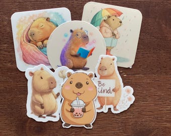 Cute Capybara Stickers – Kawaii Animal Matte & Vinyl Stickers for Laptop, Water Bottle, Journal, Scrapbook, Gift, Aesthetic Animal Decor