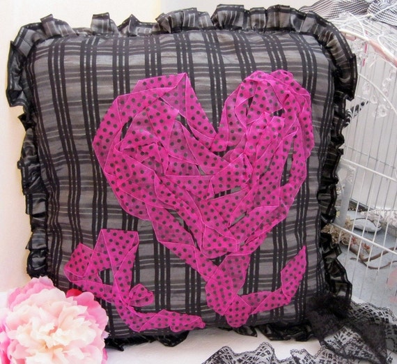 Pink And Black Throw Pillow Cover Etsy