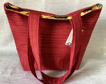 Medium Tote, Knitting BAG, Diaper BAG, Medium Work Purse, Shopping Bag, Red Upholstery, Cats