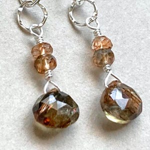 Andalusite Dangle Earrings Sterling Silver Faceted Briolettes Hammered Chain