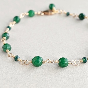 Green Jade and Green Onyx Bracelet Gold Fill Wire Wrapped Gemstone Jewelry