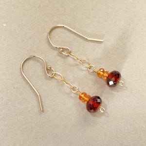 Gold Fill Garnet and Mandarin Garnet Dangle Earrings – Petite Red and Orange Gemstone Drops