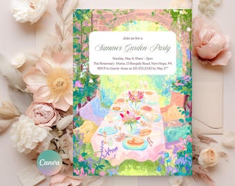 Summer Garden Party Invitation template, Summer Dinner Party Invite, Garden Party Invitation, Wildflower Birthday, Instant Download Canva