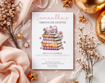 Buch-Geburtstags-Einladung Vorlage Link Literatur Party Buch-Club einladen Mädchen-Geburtstags-Party einladen