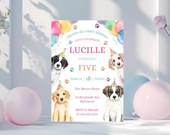 Party Animal Dogs birthday invitation, Editable Dogs Birthday Party Invitation Puppy Birthday Party Animal Invite Calling All Pawty Animals
