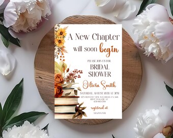 A New Chapter Bridal Shower Invitation Template | Editable Her Next Chapter Begins Wedding Shower Invite DIY  Autumn Bridal Shower Invite