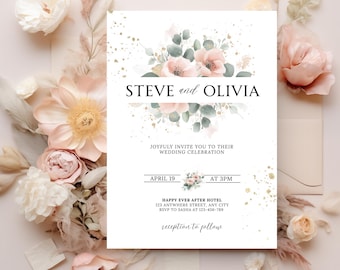 Garden Flowers Wedding Invitation Template, Wildflower Wedding Invite, Colorful Spring Floral Printable Elegant EDITABLE Download Evite