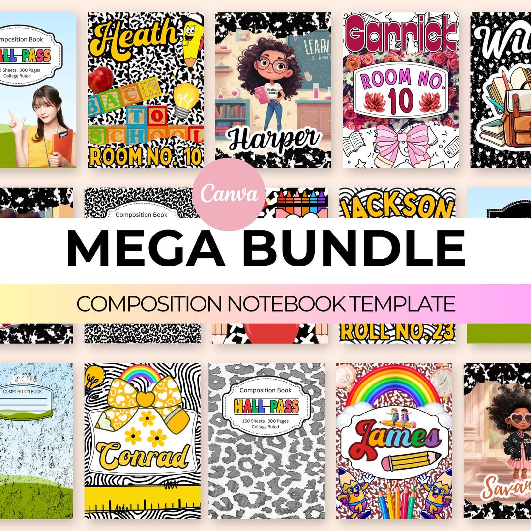 Composition Book Cover Template Bundle | Canva Editable Templates ...