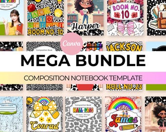 Composition Book Cover Template Bundle | Canva Editable Templates | Back to School Organization | School Notebook Covers | Instant Download