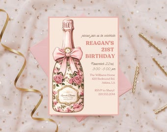 faire-part d'anniversaire vintage champagne rose faire-part d'anniversaire champagne rose blush, evite numérique pour téléphone et impression