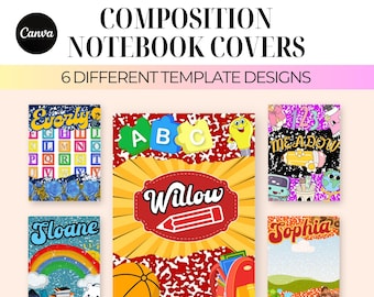 Composition Book Cover Template Bundle | Canva Editable Templates | Back to School Organization | School Notebook Covers | Instant Download