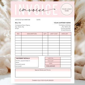 Invoice Template - Minimalist Business Invoice, Small Business Template, Modern Boho Client Invoice, Editable Template, Services Invoice