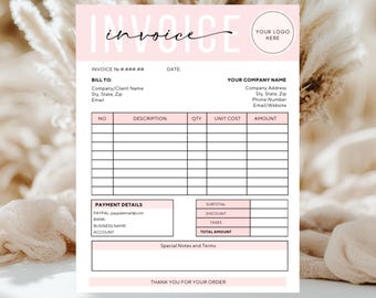 Invoice Template - Minimalist Business Invoice, Small Business Template, Modern Boho Client Invoice, Editable Template, Services Invoice