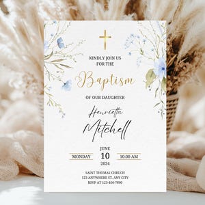 Electronic Baptism Invitation Template, Greenery Baptism Invite, Christening Evite, Digital Baptism Invitation, Baptism Phone Invite Canva