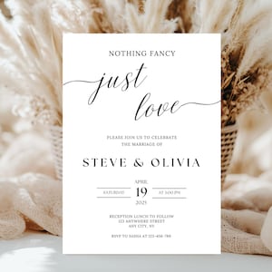Nothing Fancy Just Love Invitation, Elopement Reception Invite, Minimalist Elopement Announcement Card Modern Reception Invite Wedding Evite
