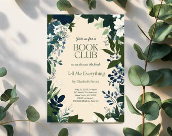 Green Thumb Greenery Book Club Invitation, Printable Book Club Invitation, Canva Book Club Template Instant Download Book Club Dinner Invite
