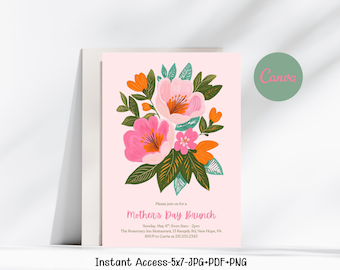 Invitación de brunch con flores silvestres para el Día de la Madre, invitación floral para el Día de la Madre, Evite para el Día de la Madre, folleto para el Día de la Madre, invitación de Canva para el Día de la Madre, bricolaje