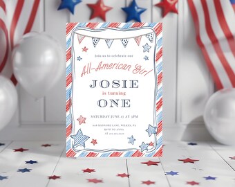 All American Baby Shower Invitation Template, 4th of July Baby Shower Invite, Summer Patriotic Baby Shower Invitation, Made in USA | USA