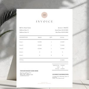 Invoice Template - Minimalist Business Invoice, Small Business Template, Modern Boho Client Invoice, Editable Template, Services Invoice