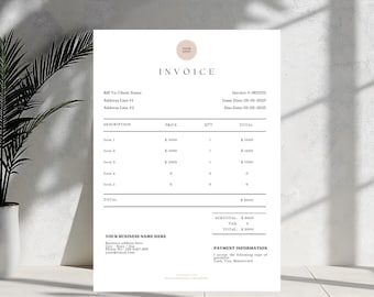 Invoice Template - Minimalist Business Invoice, Small Business Template, Modern Boho Client Invoice, Editable Template, Services Invoice