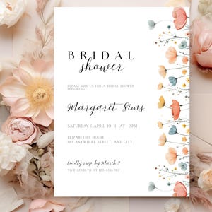 Boho Floral Bridal Shower Invitation, Wildflower Bridal Shower Editable Invitation Template, Wildflowers Shower Invite Printable, Download