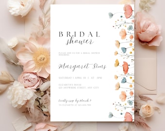 Boho Floral Bridal Shower Invitation, Wildflower Bridal Shower Editable Invitation Template, Wildflowers Shower Invite Printable, Download