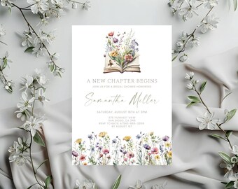 A New Chapter Bridal Shower Invitation Template | Editable Her Next Chapter Begins Wedding Shower Invite | DIY Book Invitation Library Bride