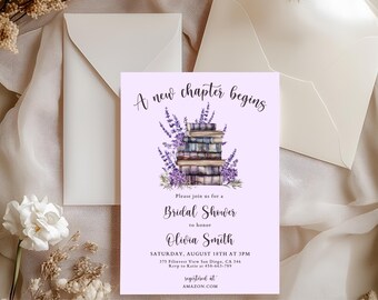 A New Chapter Bridal Shower Invitation Template | Editable Her Next Chapter Begins Wedding Shower Invite | DIY Book Invitation Library Bride