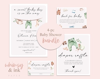 Pacchetto inviti per baby shower, set di inviti digitali, libri per neonati, set di inviti modificabili per baby shower per bambine, inviti stampabili Canva