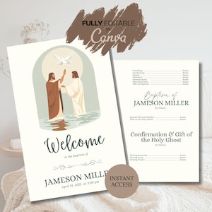 LDS Baptism Program Editable LDS Baptism LDS Girl Baptism Program Boy Baptism Program Baptism Canva Template Printable