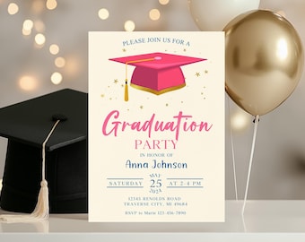 Graduation invitation template printable Editable Electronic graduation invite Grad announcement College graduation canva editable evite