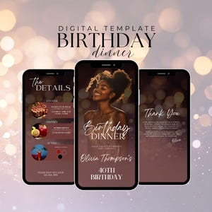Digital Birthday Dinner invitation, Birthday Dinner, Digital Birthday Party Invite, Editable Template, Text, Birthday Party, Text Evite