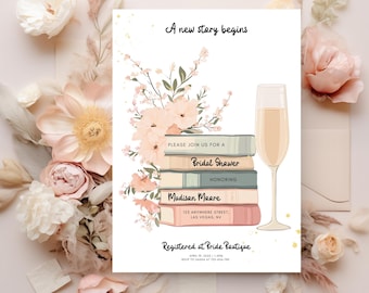 A New Chapter Bridal Shower Invitation Template | Editable Her Next Chapter Begins Wedding Shower Invite | DIY Book Invitation Library Bride