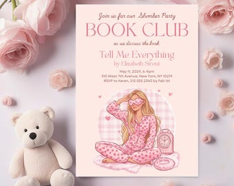 Pink Slumber Party Printable Book Club Invitation, Canva Book Club Template, Instant Download,Book Party Flyer, Book Club Dinner Party Evite