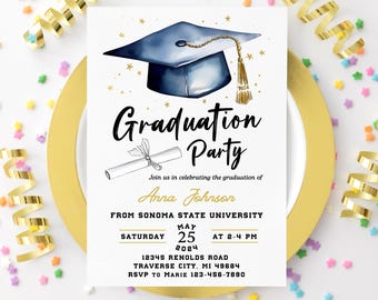 Graduation invitation template printable Editable Electronic graduation invite Grad announcement College graduation canva editable evite