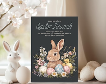 Dark Vintage Bunny Easter Brunch Invitation Easter Brunch Invite, Easter Invitation, Easter Egg Hunt Invitation, Editable, Instant Download