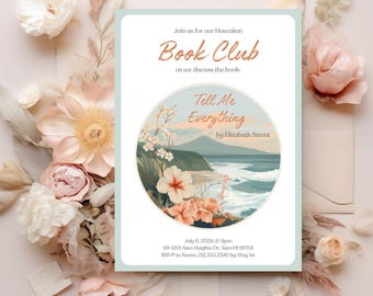 Hawaiian Printable Book Club Invitation, Canva Book Club Template, Instant Download, Book Party Flyer Book Club Dinner Invite