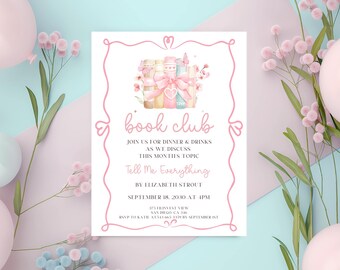 Book Club Invitation, Printable Book Club Invitation, Canva Book Club Template, Instant Download, Book Party Flyer