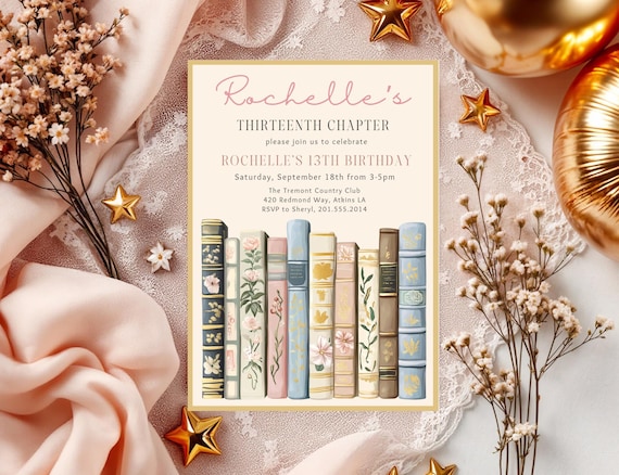 Book Birthday Invitation Template Link Literature Party Book Club Invite Girl Birthday Party Invite