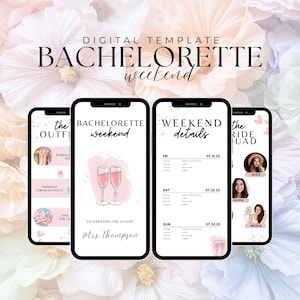 Bachelorette Itinerary Template For Mobile, Weekend Itinerary, Digital Invitation, Bachelorette Weekend, Itinerary Planner Template, Canva