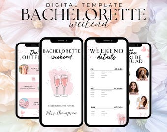 Bachelorette Itinerary Template For Mobile, Weekend Itinerary, Digital Invitation, Bachelorette Weekend, Itinerary Planner Template, Canva