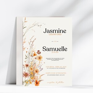 Garden Flowers Wedding Invitation Template, Wildflower Wedding Invite, Colorful Spring Floral Printable Elegant EDITABLE Download Evite