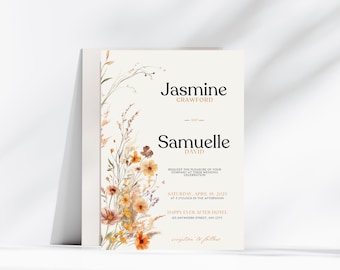 Garden Flowers Wedding Invitation Template, Wildflower Wedding Invite, Colorful Spring Floral Printable Elegant EDITABLE Download Evite