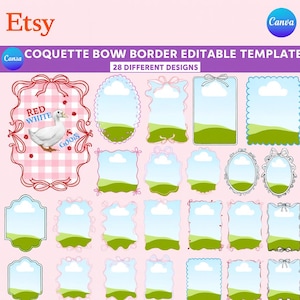 28 Editable Coquette Bow Border Frames BUNDLE Custom Bow Canva Frame Template Drag and Drop Doodle Canva Frame Template Instant download