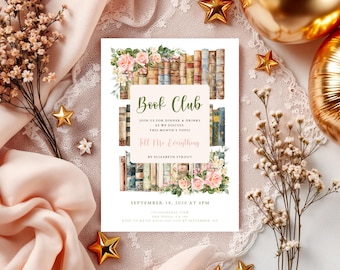 Book Club Invitation, Printable Book Club Invitation, Canva Book Club Template, Instant Download, Book Party Flyer
