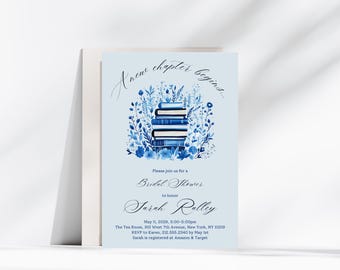 A New Chapter Bridal Shower Invitation Template | Editable Her Next Chapter Begins Wedding Shower Invite | DIY Book Invitation Library Bride