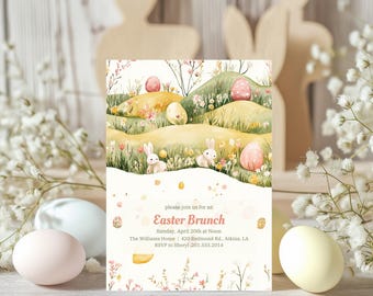 Field of Bunnies and Eggs Easter Brunch Invitation