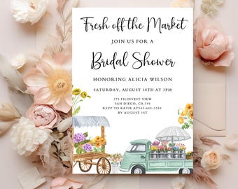 Fresh off the Market Bridal Shower Invitation, Bridal Shower Invite, Spring Bridal Shower, She's Fresh Off the Market, Flower Cart