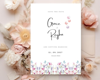 Wildflower Wedding Invitation Template Suite Canva Floral Wedding Invitation Wildflower Invite Boho Wildflower Invitation