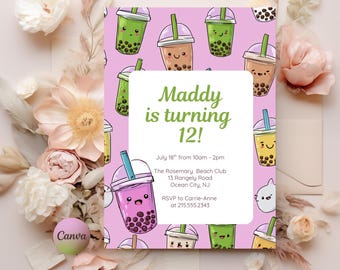 Boba Tea Birthday Invitation Template, Editable Par-Tea Invitation, Boba Tea Birthday Evite, Boba Birthday Invitation Boba Birthday Party